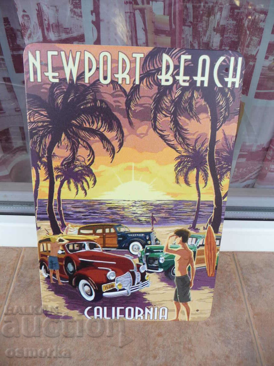 Μεταλλική πινακίδα vintage αυτοκίνητα New Port California Beaches