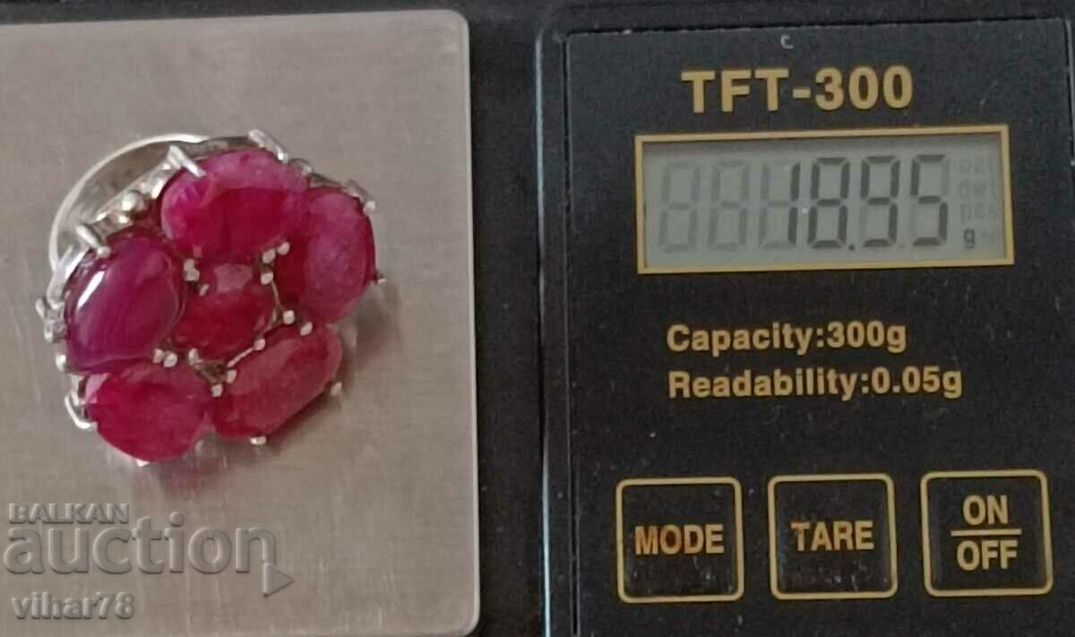 Сребърен  Пръстен с рубини - 5