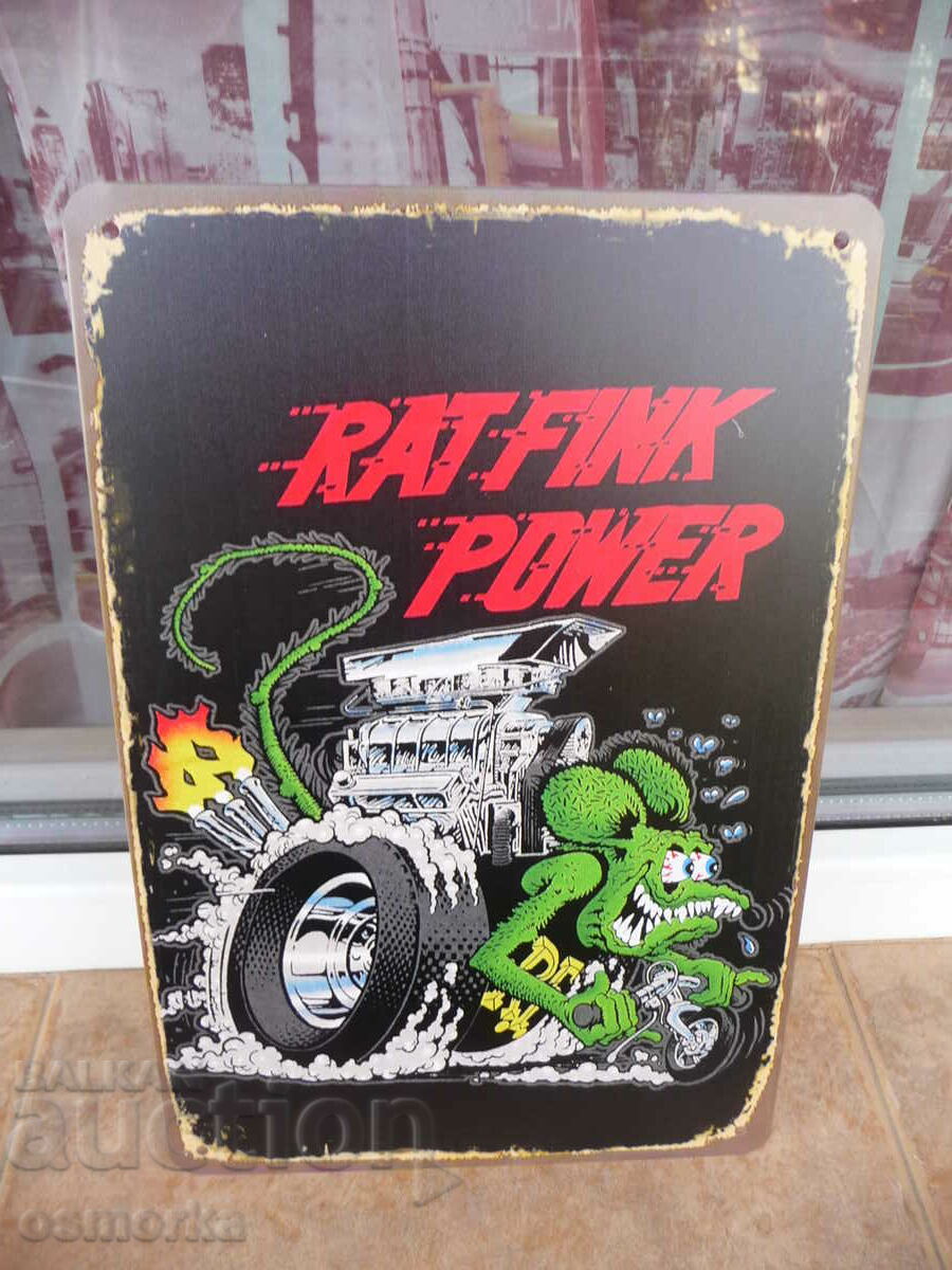 Placă metalică Rat Funk Power Un mouse cu un motor puternic de viteză