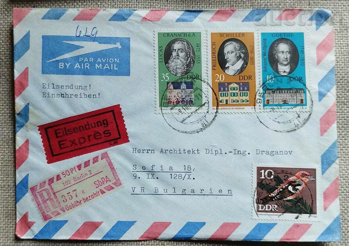 Plic poștal călătorit Berlin - Sofia 1974.