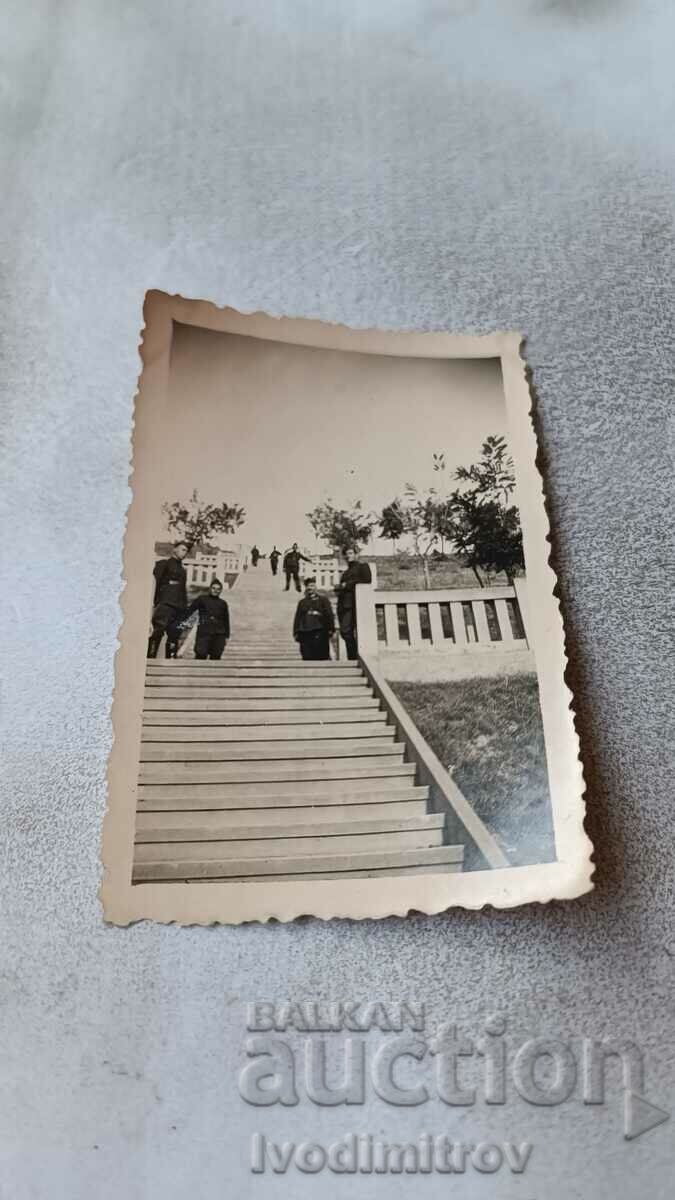 Photo Skopje Officers and soldiers on stairs 1941