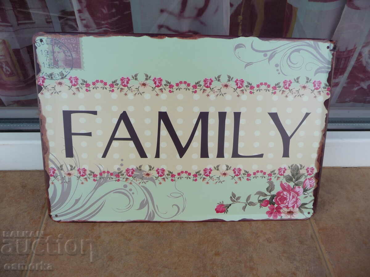Inscripție cu mesaj pe placă metalică Familie Flori și trandafiri de familie