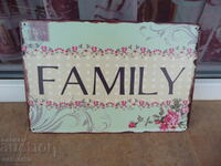 Metal plate message inscription Family Family flowers and roses