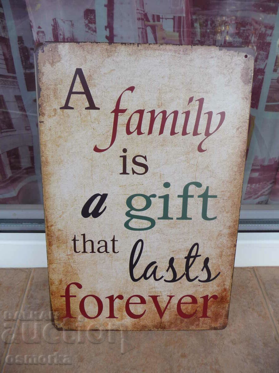 Metal plate inscription message family gift forever