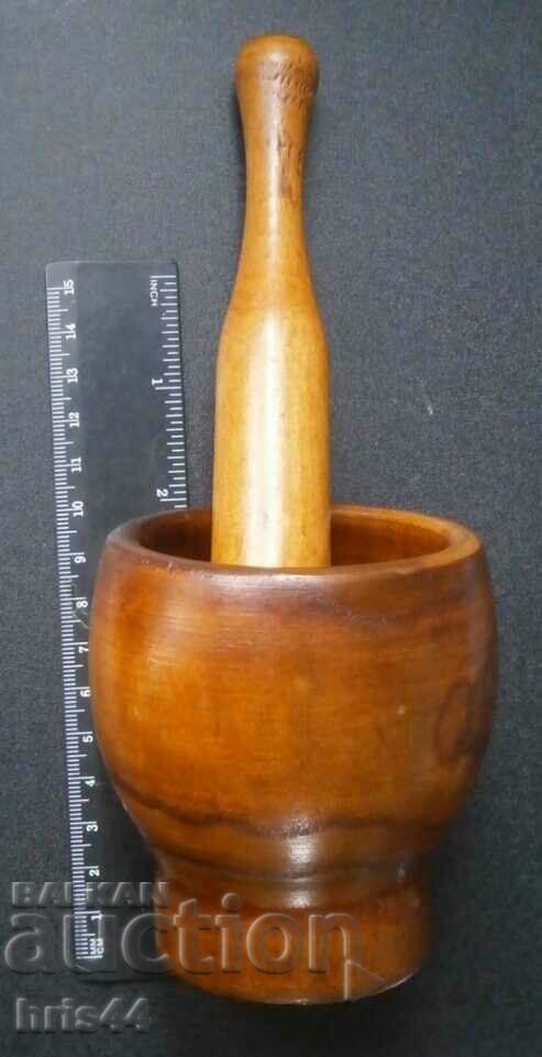 A wooden mortar