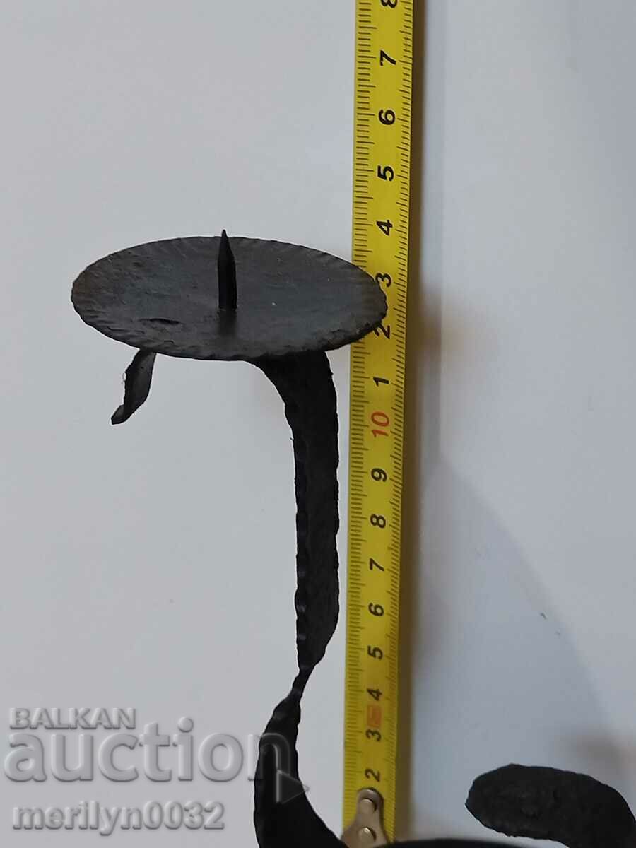 Auction Old wrought iron candlestick lamp Auction Old wrought iron candlestick lamp