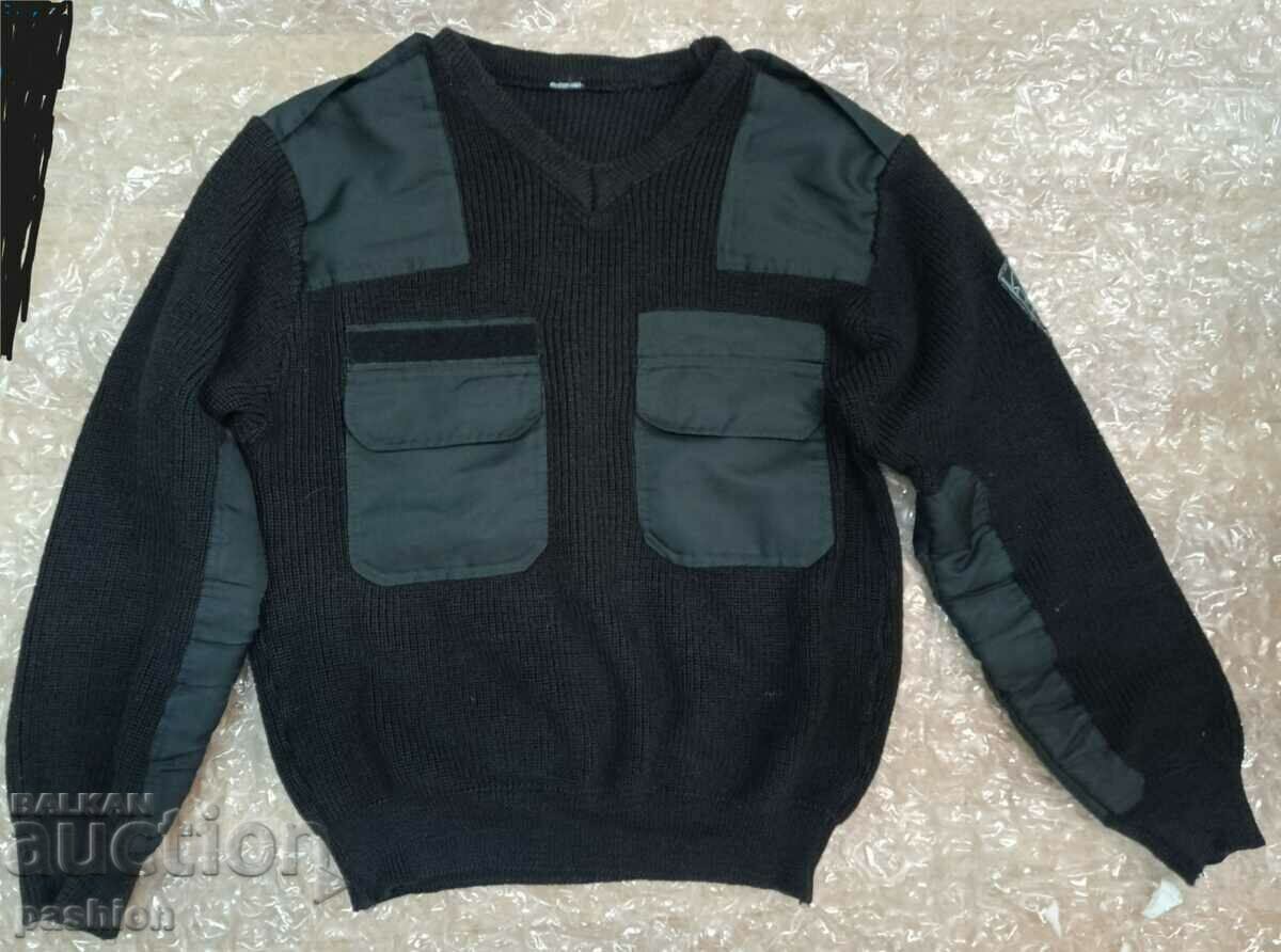 Черен военен пуловер ВМС, 50% вълнен 50%