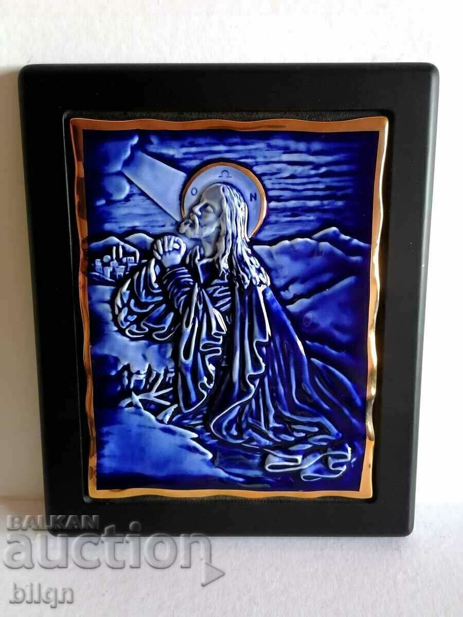 Beautiful German Porcelain Icon With Gilt Beautiful German Porcelain Icon With Gilt