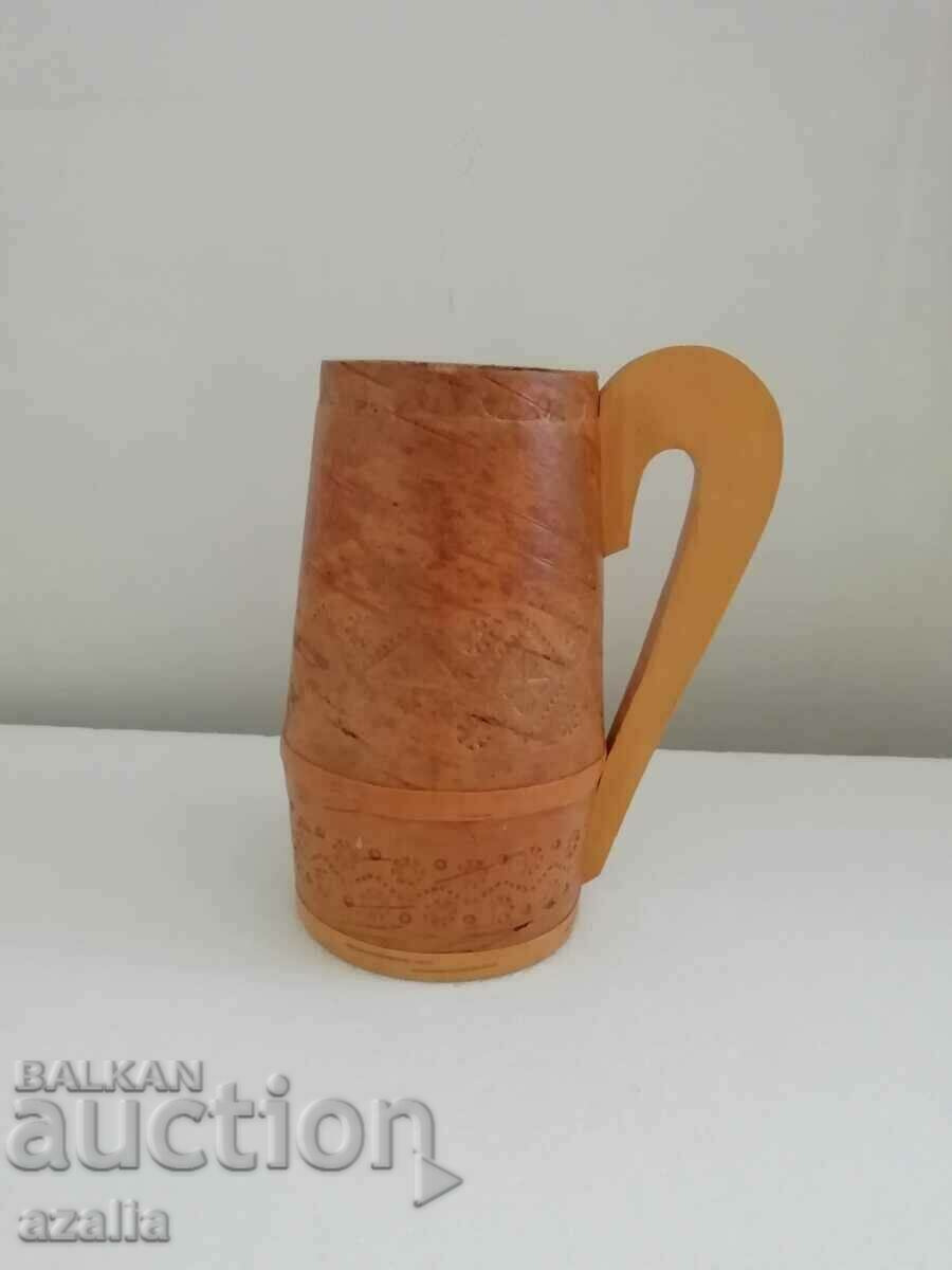 Wooden cup with ornaments, mug