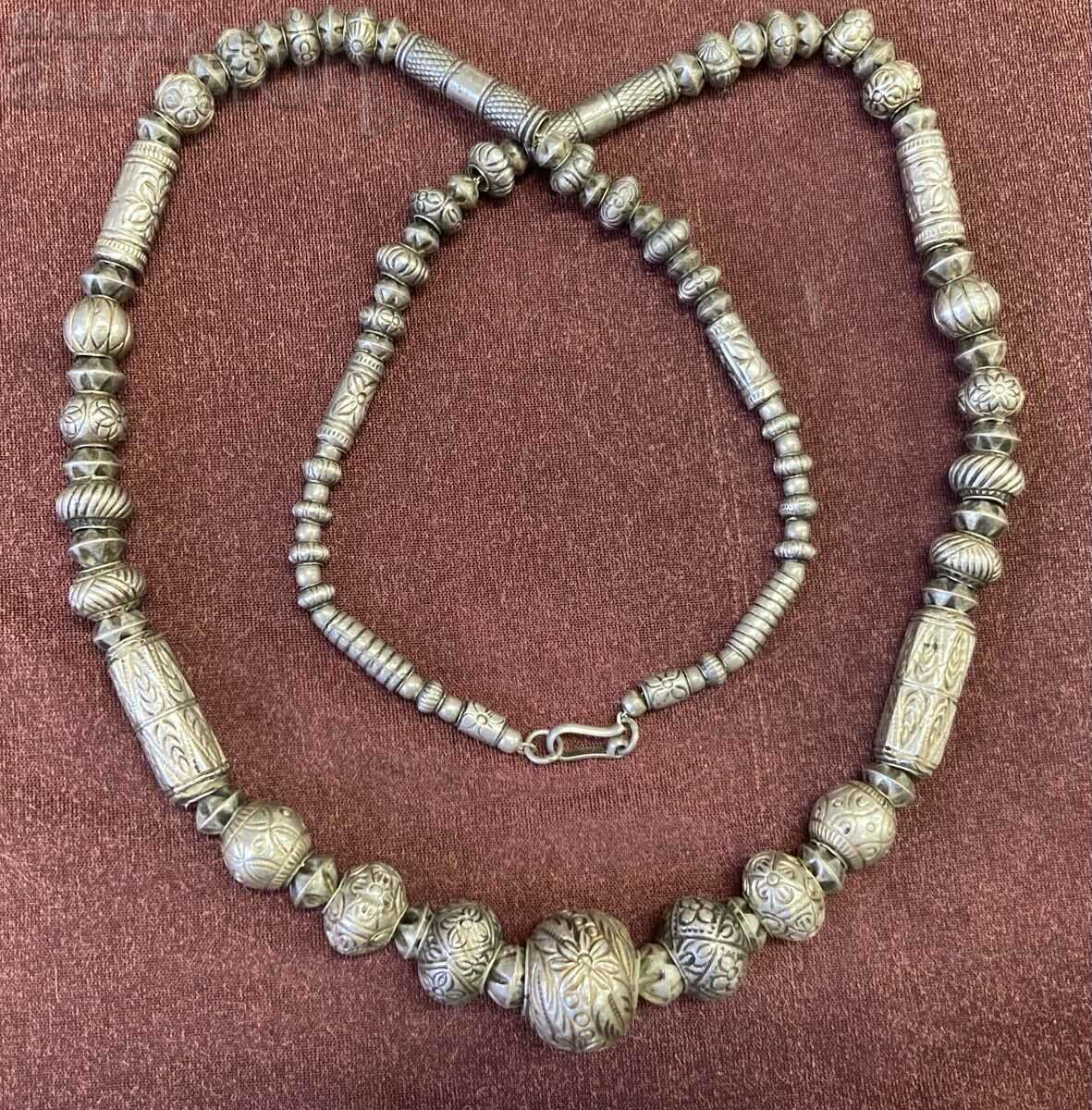 Old Silver Necklace with Engraved Beads