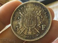 Franta 5 franci 1867 Napoleon III argint 25 g