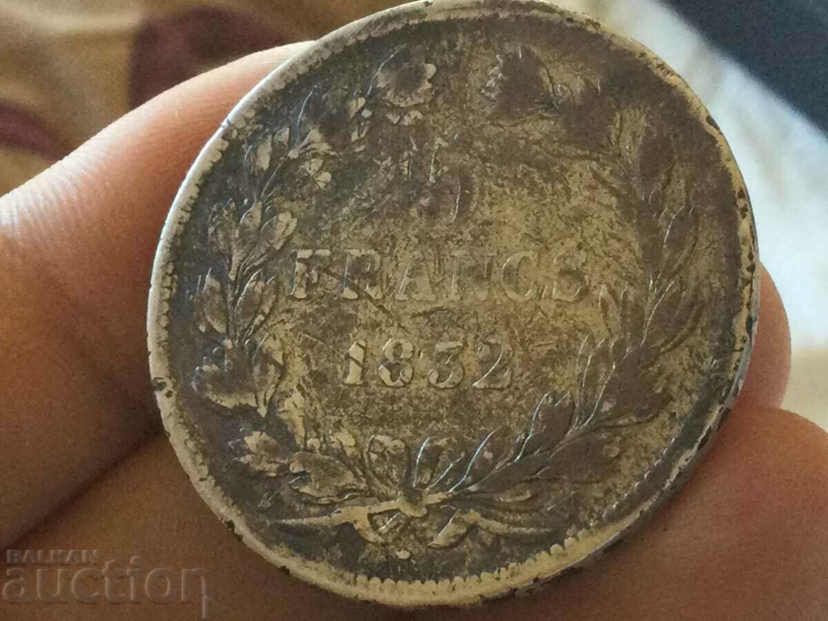 Franta 5 franci 1832 Ludovic Filip argint 25 g