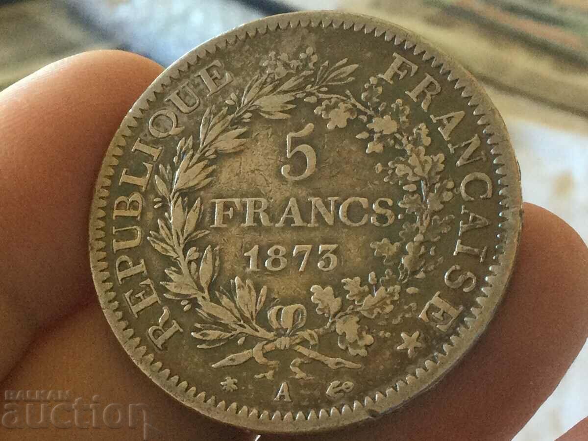Republica Franța 5 franci 1873 Hercule argint 25 gr