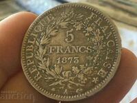 Франция Република 5 франка 1873 Херкулес сребро 25 гр