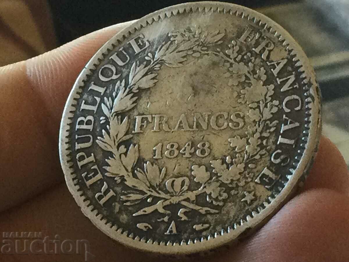 Republica Franța 5 franci 1848 Hercule argint 25 gr