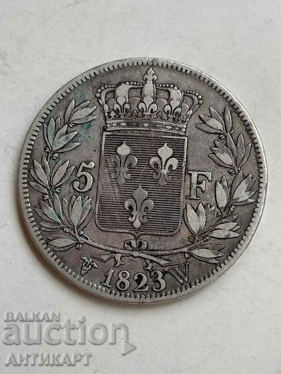 monedă de argint 5 franci Ludovic Ludovic al XVIII-lea 1823 Franța argint