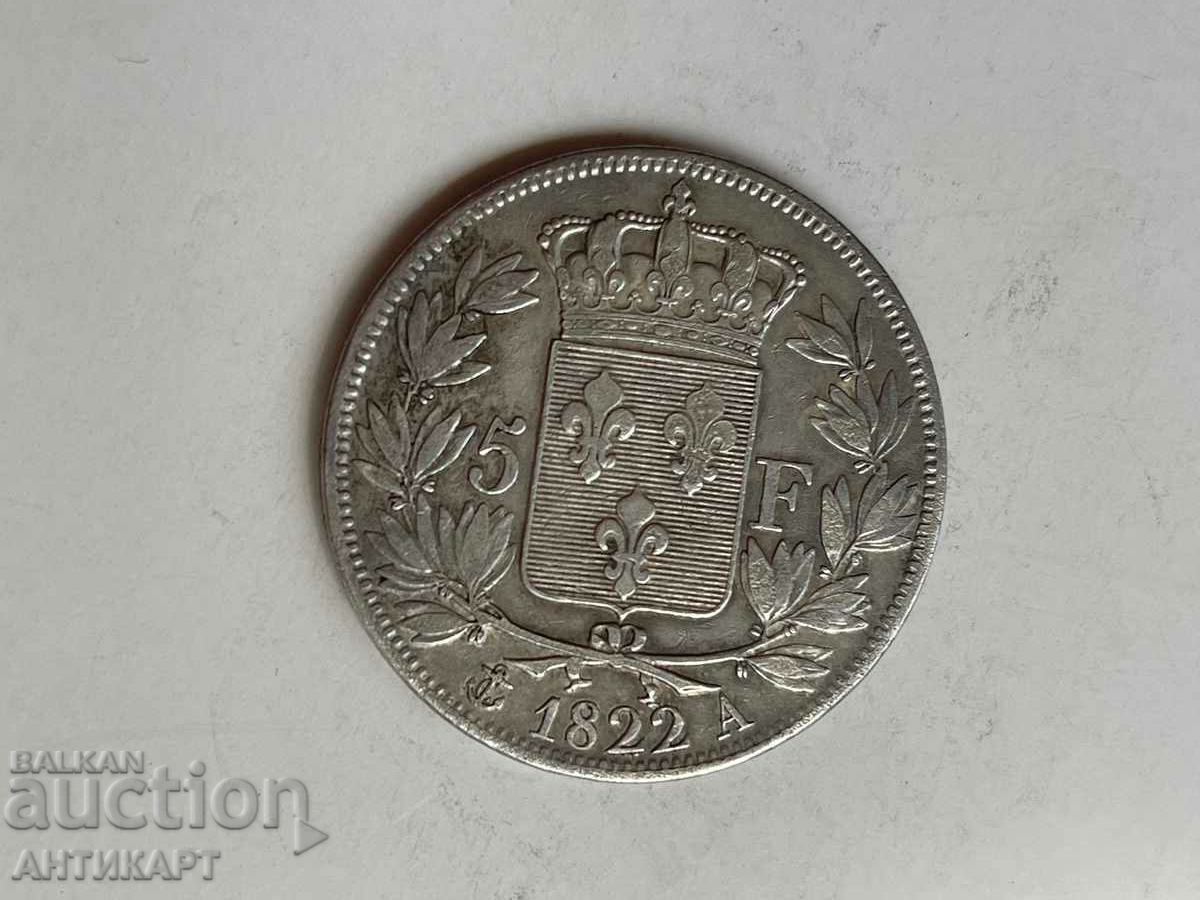 ασημένιο νόμισμα 5 φράγκων Louis Louis XVIII 1822 Γαλλία ασήμι