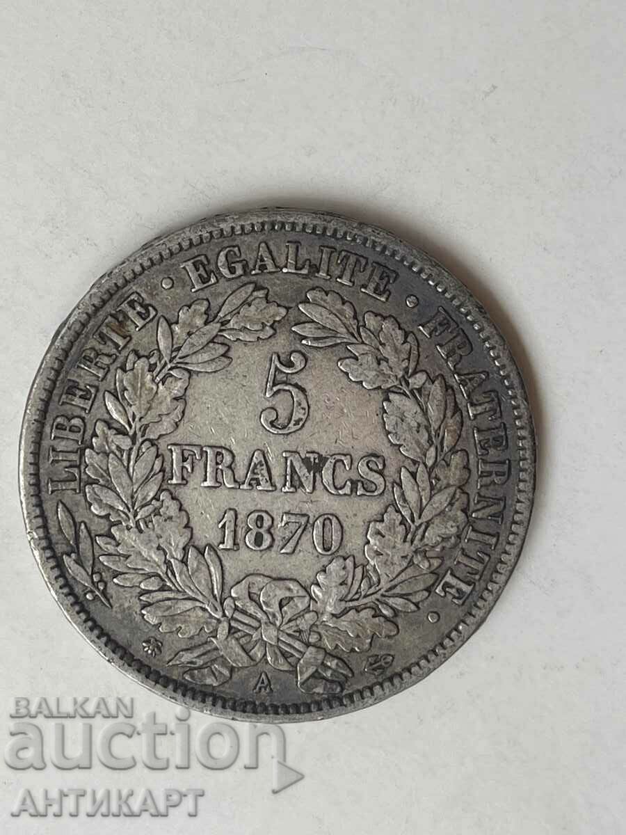 silver coin 5 francs France 1870 silver