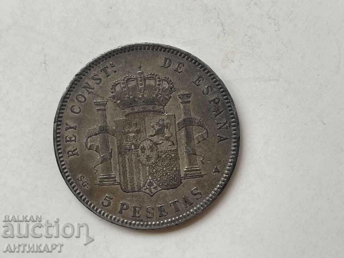 #2 сребърна монета 5 песети Испания 1898 сребро