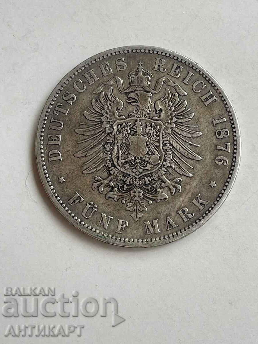 monedă de argint 5 mărci Germania 1876 A Wilhelm Prusia