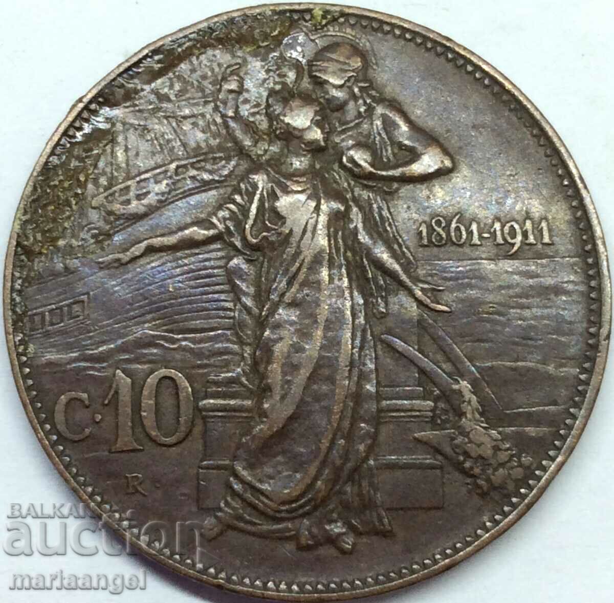 10 centesimi 1911 βασίλειο της Ιταλίας - 50 χρόνια 30 χλστ