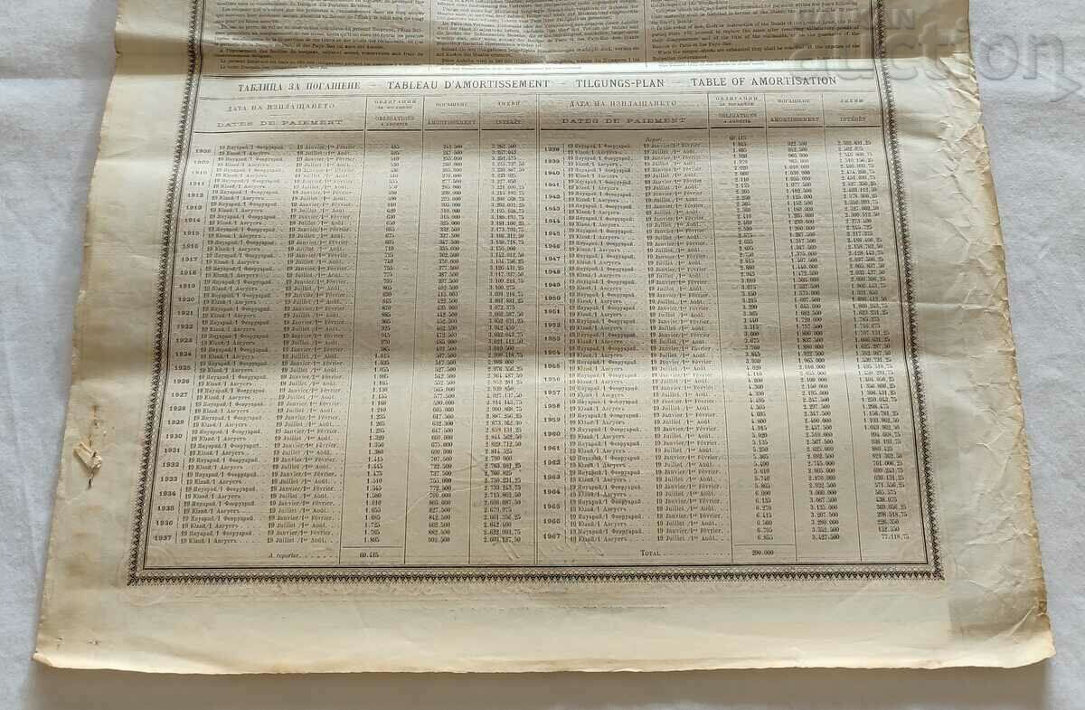 ОБЛИГАЦИЯ 1907 г. 500 ЗЛАТНИ МЕТАЛИЧЕСКИ ЛЕВА 4,5% № 276470 - 6 ОБЛИГАЦИЯ 1907 г. 500 ЗЛАТНИ МЕТАЛИЧЕСКИ ЛЕВА 4,5% № 276470 - 6