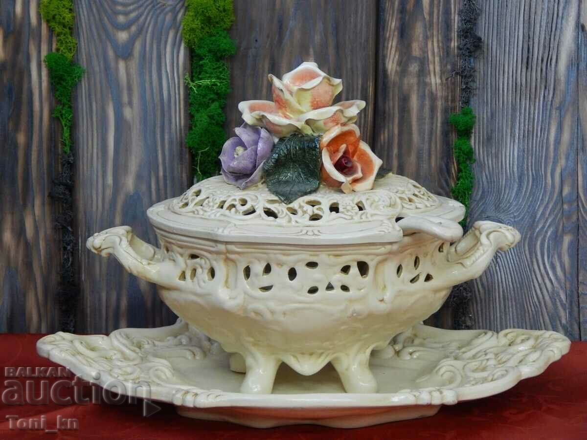 Large openwork ceramic terrine - handmade