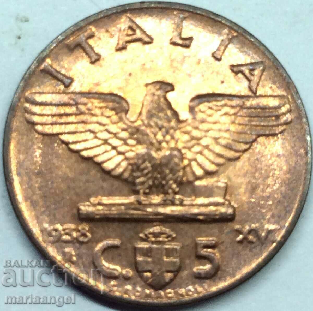 1938 5 Centesimi Italia Vultur UNC Bronz