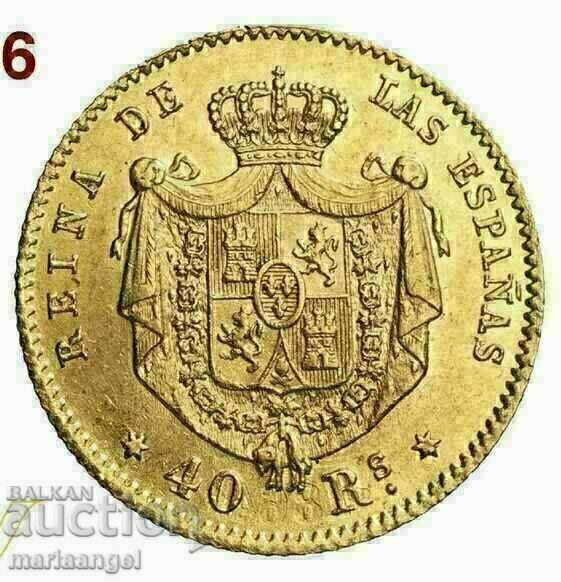 40 Reales 1864 Spain Gold Isabella II Madrid