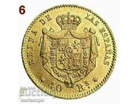 40 Реала 1864 Испания Злато Изабела II Мадрид
