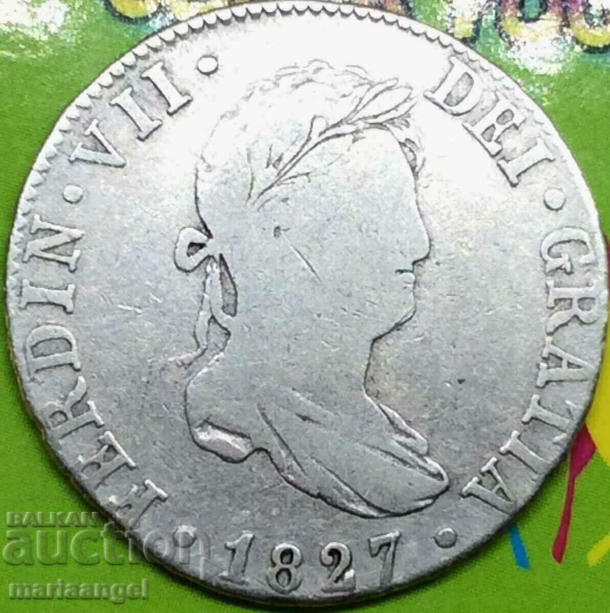Spania 2 reale 1827 Ferdinand VII argint 27mm - rar