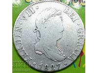 Испания 2 реала 1827 Фердинанд VII 27мм сребро - рядка
