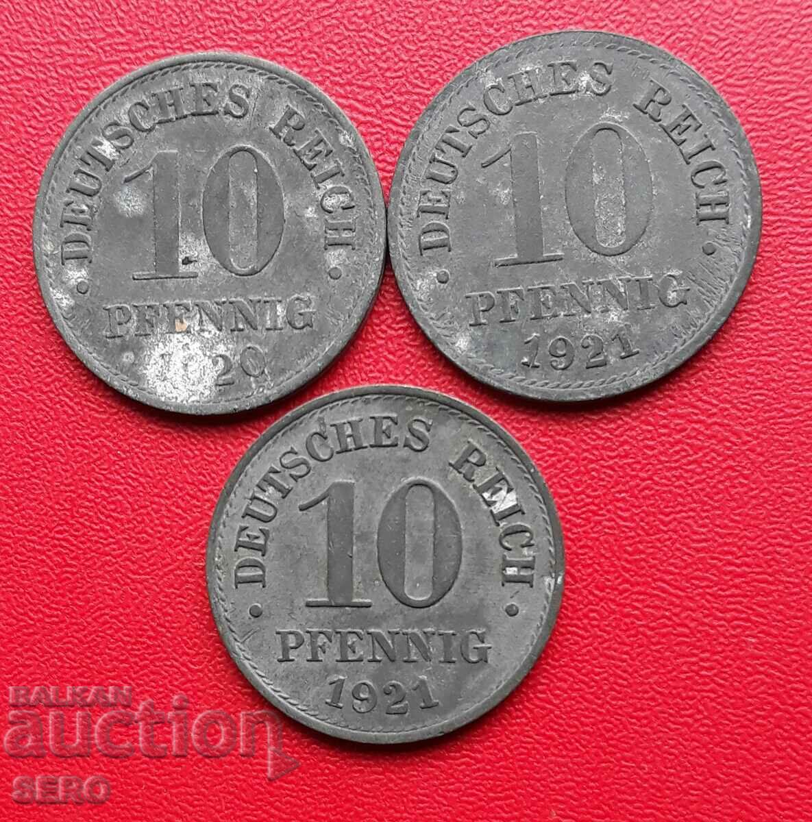 Германия-лот 3х10 пфенига 1920 и 2 бр. от 1921