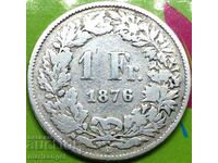 1 franc 1876 Elveția Helvetia Berna argint - monedă rară