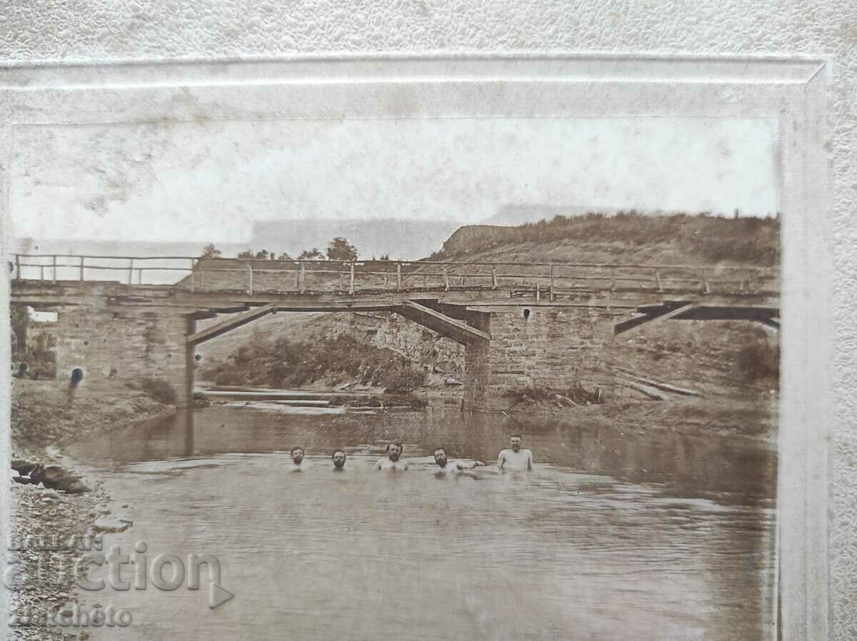 Auction Old photo cardboard Kingdom of Bulgaria - Bridge, river Auction Old photo cardboard Kingdom of Bulgaria - Bridge, river