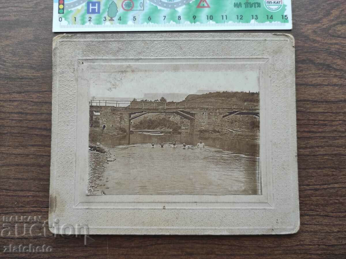 Стара снимка картон Царство България - Мост, река