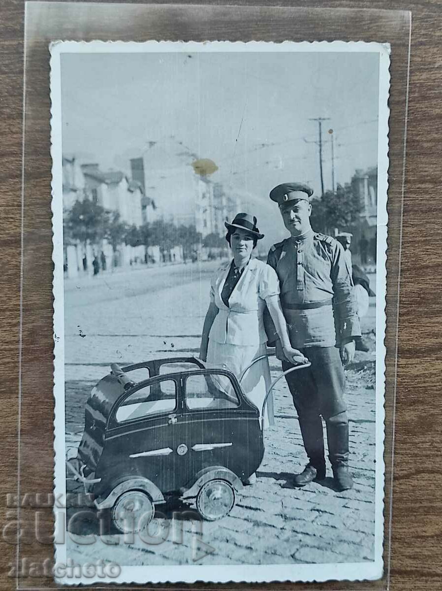 Old photo Kingdom of Bulgaria - Family with a pram