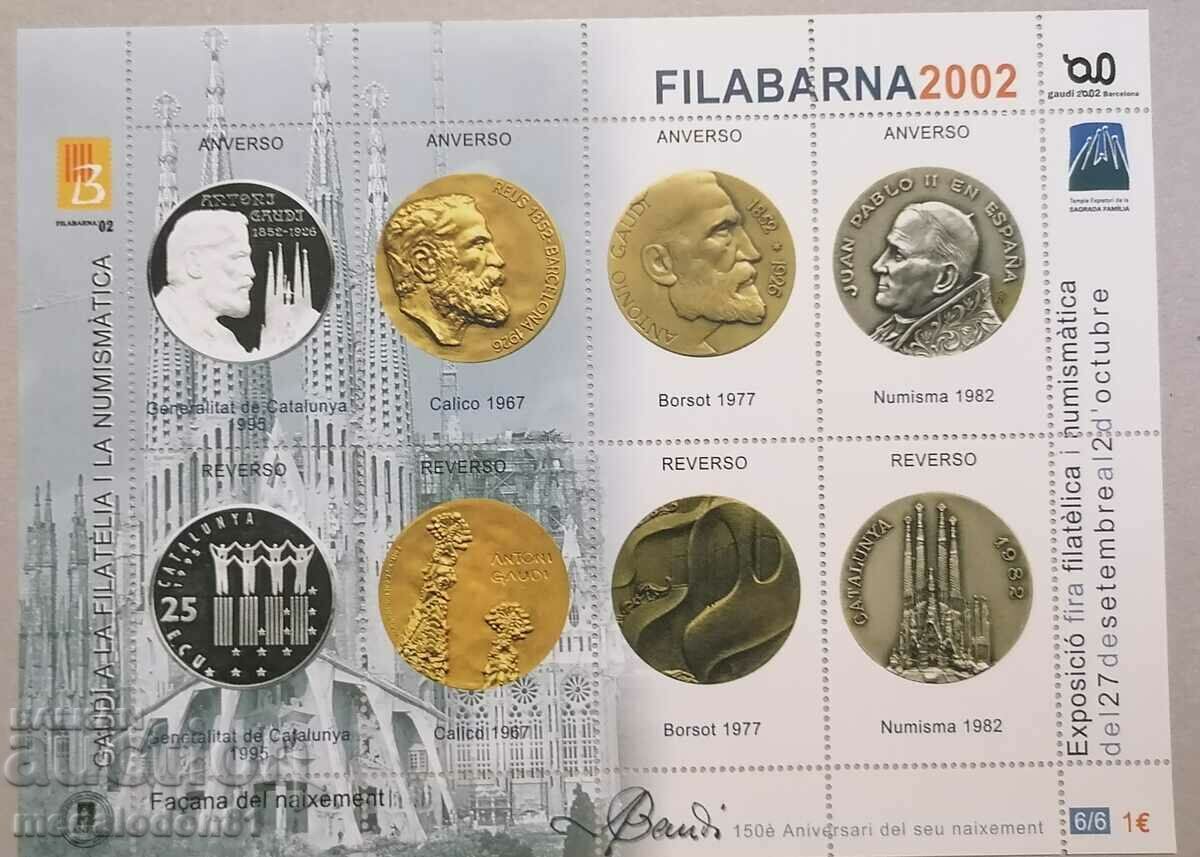 Spain - souvenir blocks, Gaudí in philately and numismatics