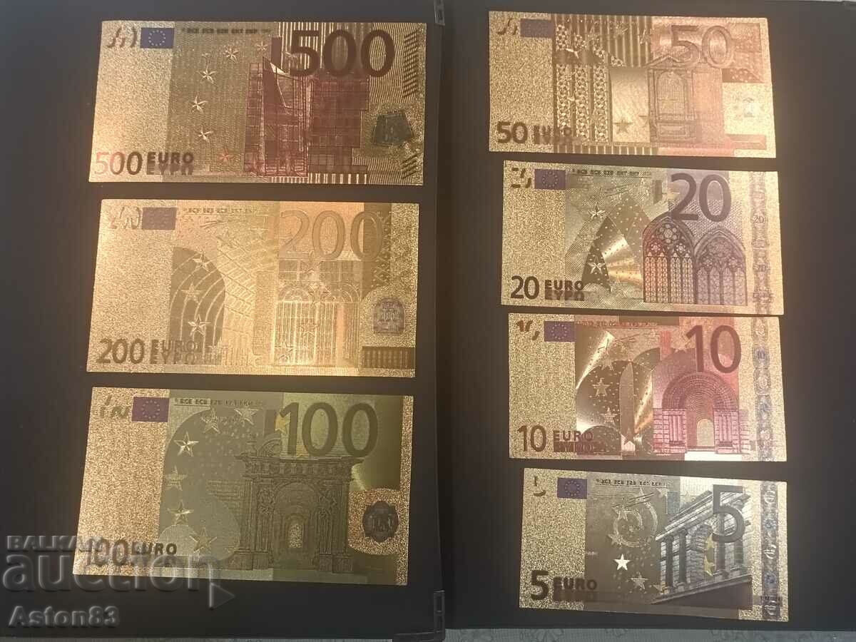 Souvenir gold-plated euro banknotes