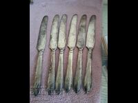 6 pieces of OLD KNIVES for eating with markings. B.Z.C.