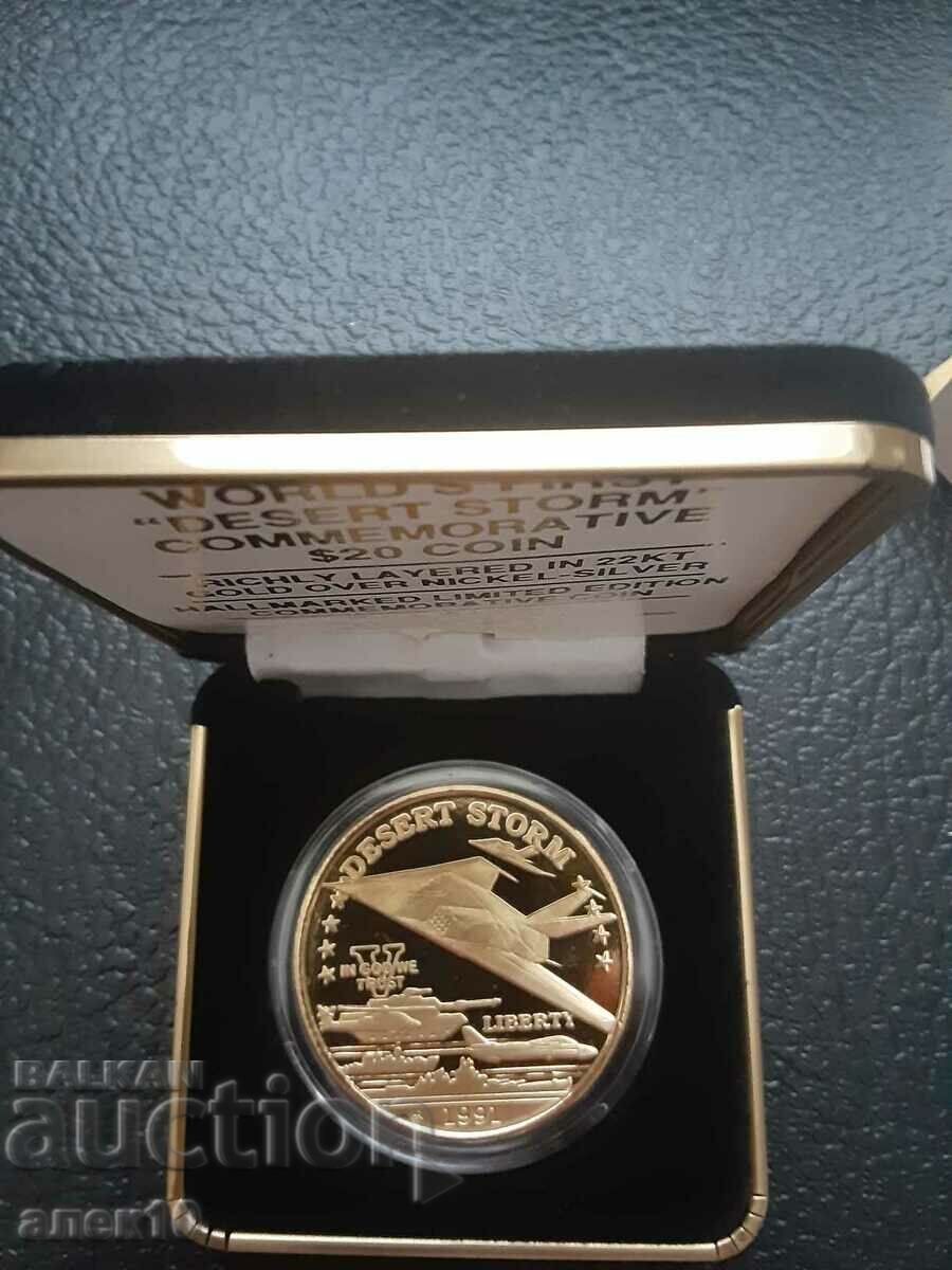 Hutt River 20 USD 1991 F 117 stealth placat cu aur