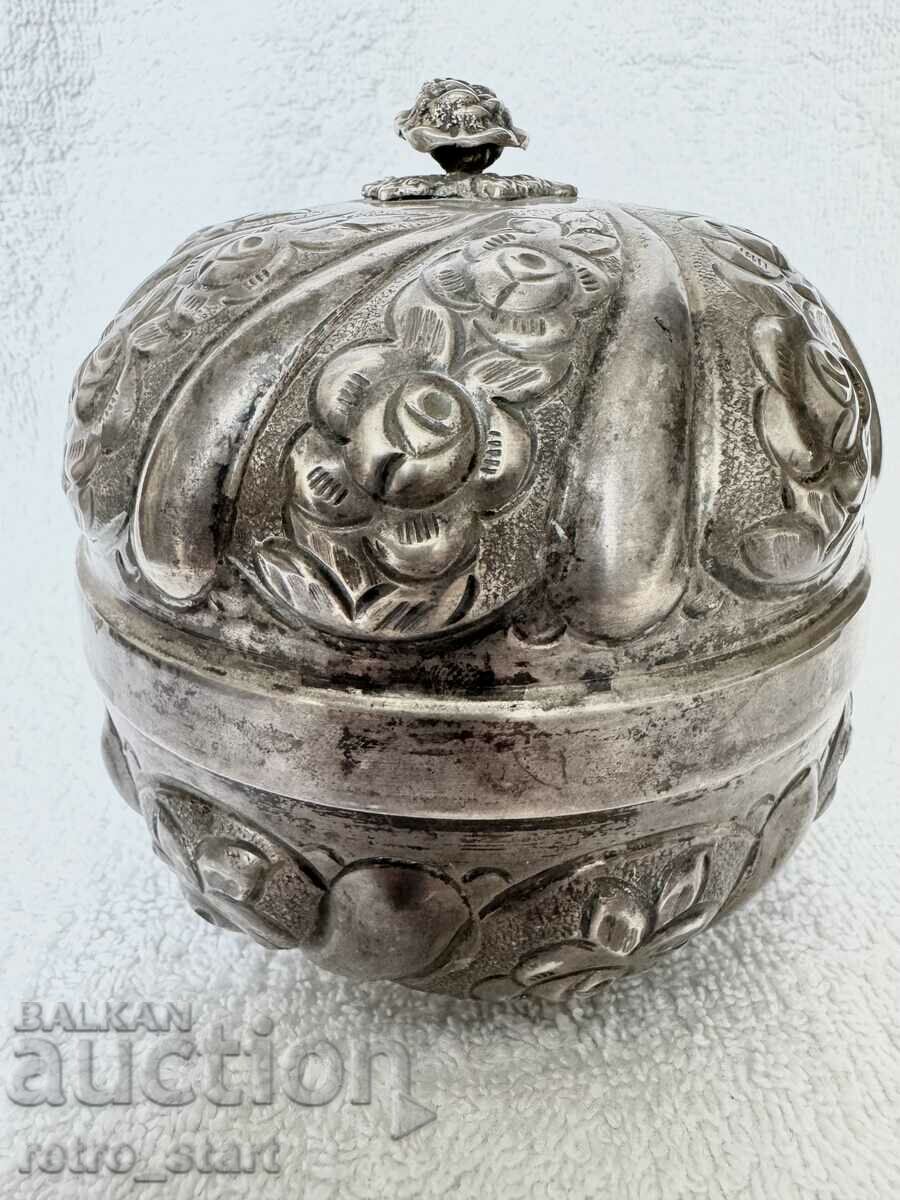 Cutie de depozitare pentru ceai din argint antic, proba 900