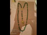 Religious jewelry, cross, green stone, necklace,