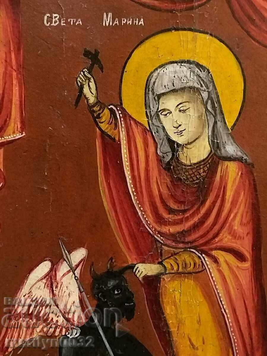 Painted icon 1905 48/37cm St. Marina cross devil picture with price 798.00 BGN | € 408.01 Painted icon 1905 48/37cm St. Marina cross devil picture with price 798.00 BGN | € 408.01