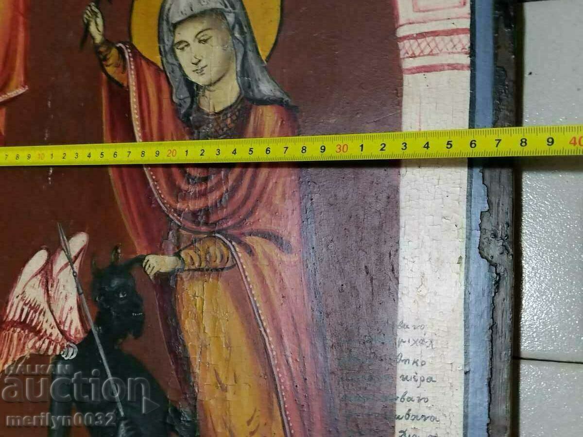 Painted icon 1905 48/37cm St. Marina cross devil picture - 6 Painted icon 1905 48/37cm St. Marina cross devil picture - 6