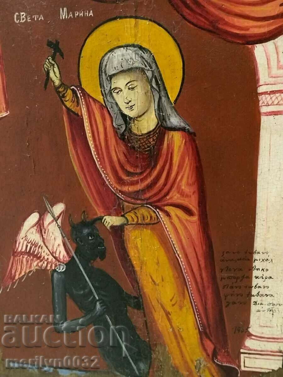 Painted icon 1905 48/37cm St. Marina cross devil picture - 7 Painted icon 1905 48/37cm St. Marina cross devil picture - 7