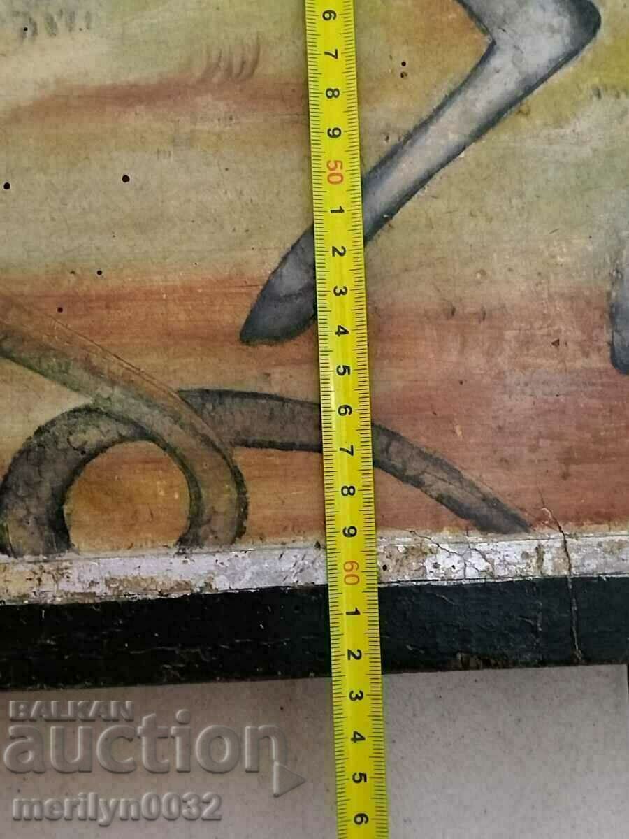 Доставка на Рисувана икона 19ти век 62/44см Св.Тодор убива змията кръст