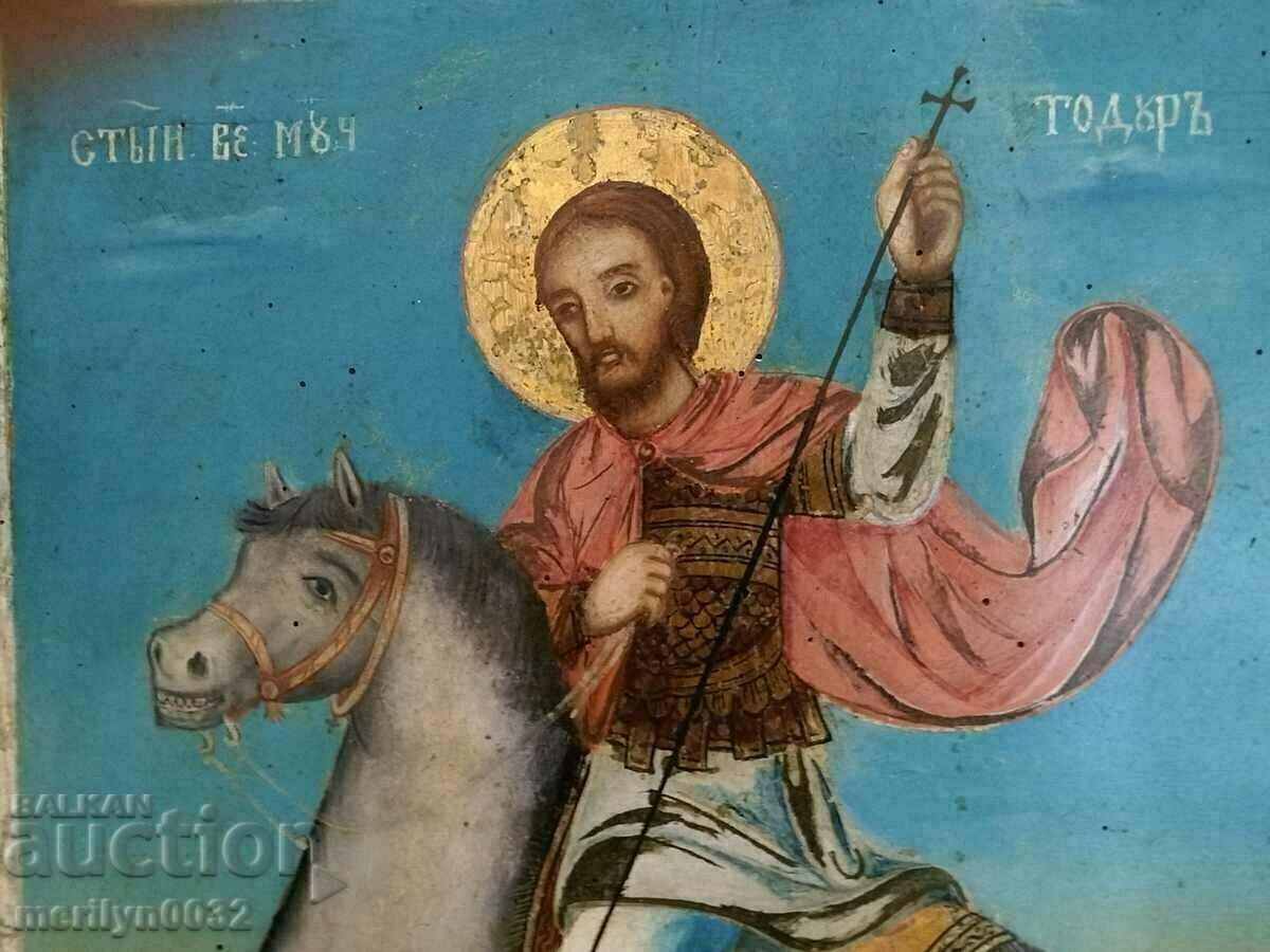 Painted icon 19th century 62/44cm St. Theodore kills the snake cross - 6 Painted icon 19th century 62/44cm St. Theodore kills the snake cross - 6