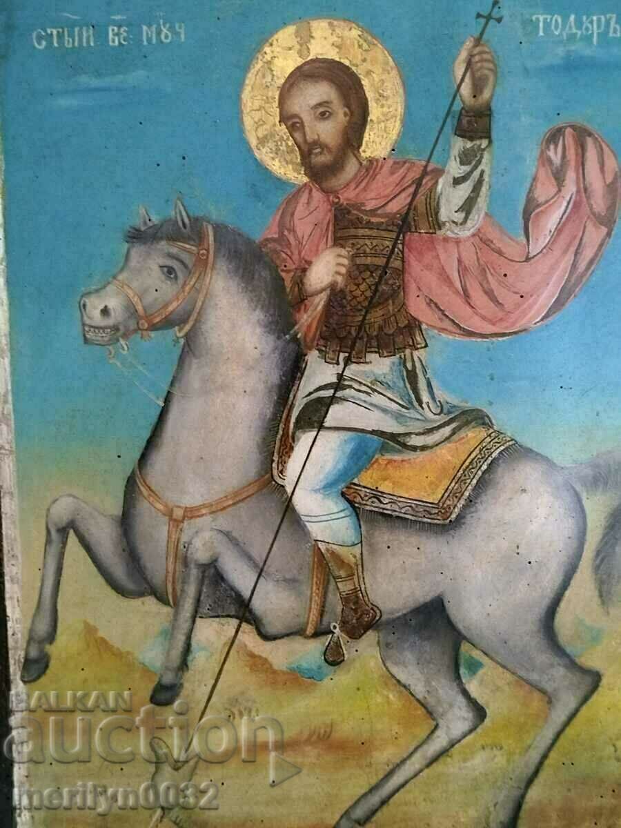 Painted icon 19th century 62/44cm St. Theodore kills the snake cross - 7 Painted icon 19th century 62/44cm St. Theodore kills the snake cross - 7