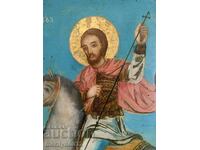 Рисувана икона 19ти век 62/44см Св.Тодор убива змията кръст